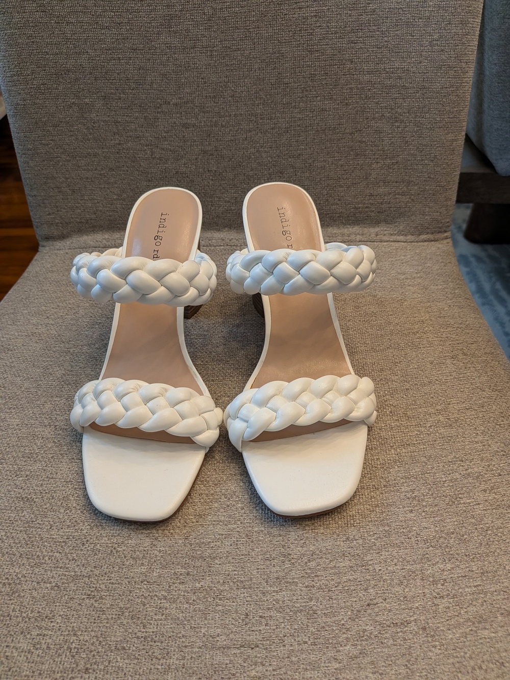 Indigo White Braided Double-Strap Heeled Sandals